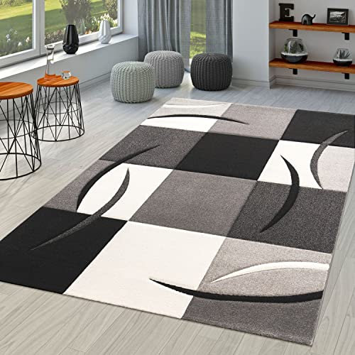 TT Home Wohnzimmer Teppich Moderner Kurzflor 3D Optik Geometrisches Wellen Design, Farbe: Schwarz-Weiß, Größe:120x170 cm