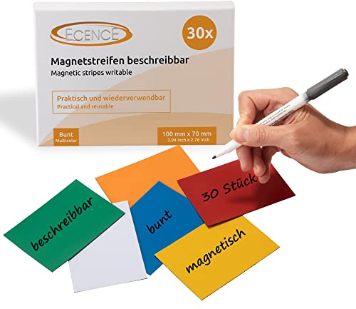 ECENCE Dry Erase Magnetic Labels 30pcs Reusable Magnetic Name Tags 3.94inchx2.76inch Writable Magnetic Sticker Notes for Whiteboard Refrigerator Locker Classroom Multicolor