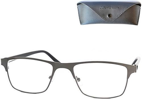 Metall Anti Blaulicht Brille Lesebrille mit rechteckigen Gläsern, Gratis Etui, Edelstahl Rahmen (Graphit), Eckige Blaulichtfilter Brille Herren und Damen +1.5 Dioptrien