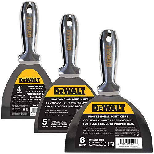 DEWALT All Stainless Steel Joint Knife 3-Pack | One-Piece Premium Polished Metal Putty Blade | 3-450 Y