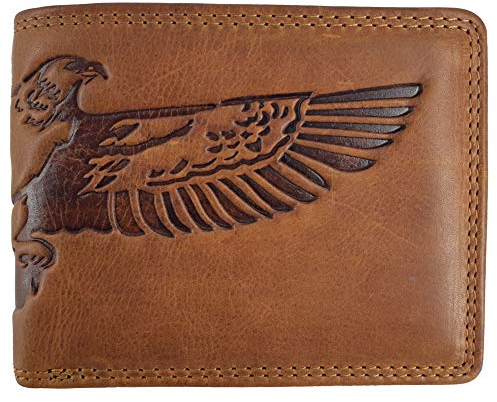 Hill Burry RFID Herren Damen Ledergeldbörse Flügel Wings Adler aus echtem Leder braun Querformat