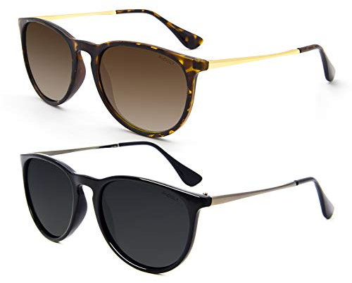 ANDOILT Vintage Polarisierte Sonnenbrille für Damen Herren UV Schutz Retro Runde Verspiegelte Gläser Bernstein Gradient Braun Schwarz Grau