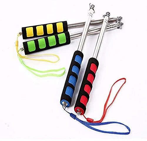 Angeer 4 Pcs/Set Telescopic Flagpole Portable Stainless Steel Extendable Handheld with Sponge Grip Teaching Pointer for Tour Guides (Red+Yellow+Blue+Green)