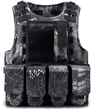 FGYZYP Taktische Weste für Kinder, Militär, Camouflage, verstellbar, für Airsoft-, Paintball-, Kampfsportarten, für extremes Spielen und Abenteuer, Mehrfarbig (schwarz), Medium