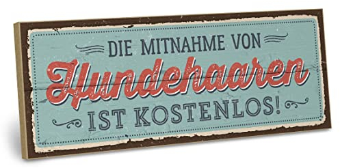 ARTFAVES® Wandbild Holzschild mit Spruch - Die Mitnahme von Hundehaaren - Türschild Retro Vintage Deko Bild Geschenk - Haustier, Hund