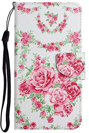 AIFILLE Compatible avec Nokia 3.4 6.39 Pouces Blanche Coque Motif Pink Rose Pochette Femme Fille Flip Etui a Rabat en Cuir PU Anti Choc Anti-Rayure Protection Telephone Portable Accessoires