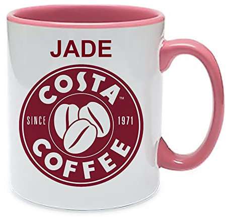 Giftme Personalised with Any Name Costa Unique Inside Coloured Ceramic Mug Coffee Tea Mug. (Pink Inside Coloured and Handle)