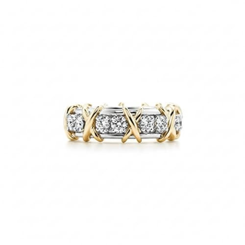 JewelryGift 925 Sterling Silber Sechzehn Stein Vergoldeter Design Ring Weißer CZ Stein Hochzeitsgeschenk Frauen & Mädchen Ringe Größe: 47 bis 70