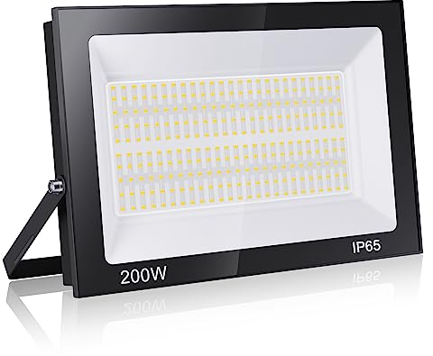 Royana Projecteur LED Extérieur 200W 20000LM 3000K Blanc Chaud IP65 Étanche pour Terrasse, Jardin, Parc, Garage, Cour, Entrée