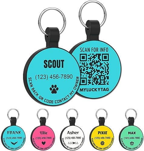 MYLUCKYTAG Personalisierte Haustier ID Tags Hundemarken - QR Code ID Tags - Haustier Online Profil - Senden Sie Haustier Standort Alert E-Mail beim Scannen