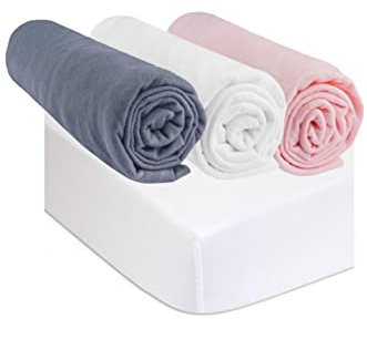 Set mit 3 Spannbettlaken, 40 x 80 cm, Babytragetasche, 2 Matratzenschoner, Größe 40 x 80 cm, 100 % Baumwolle, mehrfarbig, ultraweich, atmungsaktiv, gesunder Schlaf, Oeko-Tex-zertifiziert, hergestellt