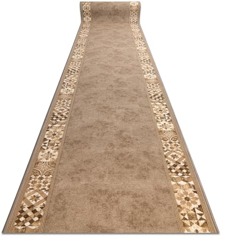rugsx Antirutsch Teppichläufer Murcia - Lissabonfliesen, Rahmen, moderner Kurzflor für Küche, Flur & Wohnzimmer, Meterware, beige 80x240 cm