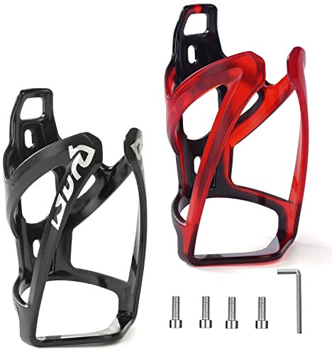 Ainiv Bike Water Bottle Cage, 2PCS Plastic PC Bike Water Bottle Holder, Bicycle Cup Holder, Cycling Bottle Holder for Road Bike and Mountain Bike, Black + Black Red
