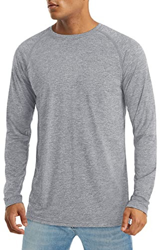 MAGCOMSEN Rashguard Herren Langarmshirt Sonnenschutz Trainingsshirt Strand Elastische Rundhalsausschnitt Hellgrau L