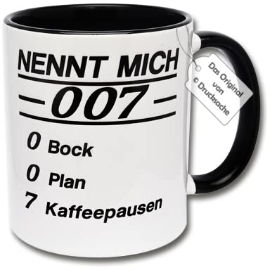 Tasse mit Spruch, lustige Kaffeetasse für Arbeit und Büro Nennt mich 007-0 Bock 0 Plan 7 Kaffeepausen Geschenkidee für Kollegen (A: Schwarz-Weiß)
