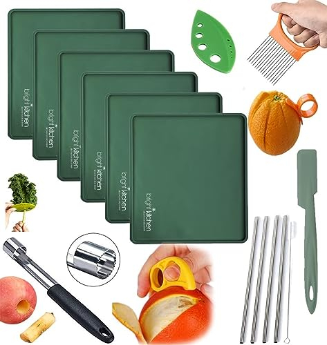 6 Edge Blätter + Zubehör Pack Silikon Dehydrator Sheets kompatibel mit Cosori Premium CP267-FD Antihaft-Trocknermatten für Jerky, Obst, Kräuterabisolierer, Tomate Zitrusfrüchte eler, strohhalme