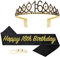 POPOYU 16 Geburtstag Krone und Schärpe,Krone 16. Geburtstag Mädchen,16.Geburtstag Tiara Schwarz Gold,krone 16.,16 Jahre Geburtstag Mädchen Kopfbedeckung für Geburtstagsgeschenk Partyzubehör