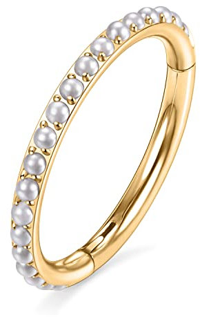 hengkaixuan 16G Nase Hoop Ring Conch Ohrringe Conch Piercing Schmuck Gold Knorpel Ohrringe Septum Clicker Ring Daith Ohrringe Chirurgenstahl Helix Rook Tragus Lippe Kleiner Hoop Ohrring 8mm mit Perle