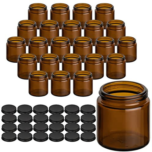 gouveo 24er Set Cremetiegel 120 ml aus Braunglas mit Schraubverschluss schwarz-matt - Leere Cremedose zum Nachfüllen - Kleine Glasdose für Kosmetik, Lotion oder Gewürze (CTB120SZM)