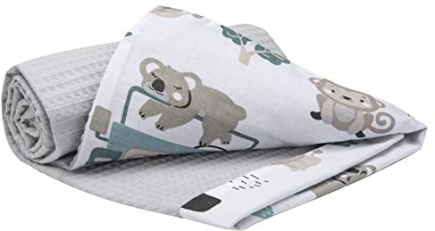 Medi Partners Babydecke Baby Decke Neugeborenen - Kuscheldecke Geschenk Babydecken 75x100cm für Kleinkinder Mädchen Krabbeldecke Kinderbett Kinderwagen 100% Baumwolle (Mint Zoo mit Grauer Waffel)