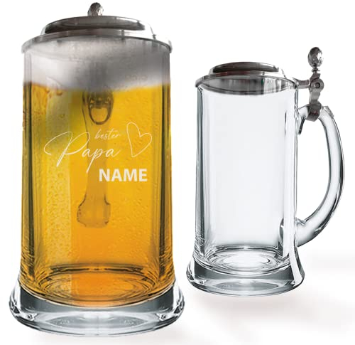 GRAVURMACHER® Borgonovo - Jarra de cerveza con tapa de estaño y grabado (0,5 l, con tapa de estaño), diseño 09