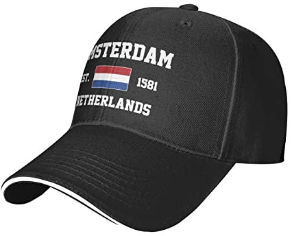 LOUJIN Niederlande Est.1581 Amsterdam Mesh Baseball Cap Atmungsaktiv Verstellbare Sportmütze Sommer Sonnenhut Schwarz für Damen Herren, Schwarz , One size