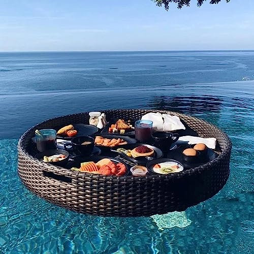 GEJLELDS Vassoio Galleggiante Deluxe per Piscina - Vassoio Galleggiante per Piscina - Elegante Vassoio per la Colazione sull'acqua - Bar Galleggiante per Piscina,Black-60cm