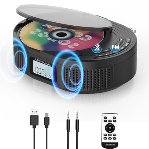Lettore CD portatile 2025, monodeal, lettore CD Bluetooth e radio FM 2 in 1, ricaricabile, lettore CD portatile con altoparlante, lettore CD discman, supporto AUX/USB nero