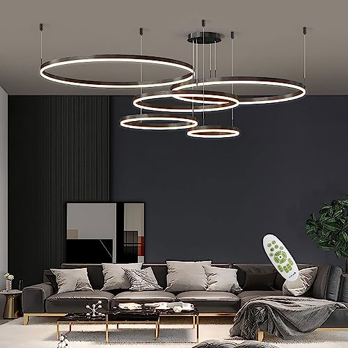 AIAO LED Pendelleuchte Moderne Esstisch Hängelampe Ring Hängeleuchte Dimmbares Beleuchtung Schlafzimmer Lampe Höhenverstellbar Für Wohnzimmer Küche Kronleuchte (Color : Black 20+40+60+80