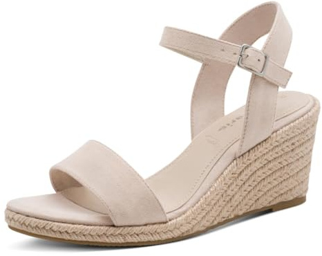 Tamaris Damen Sandalette mit Keilabsatz, beige, 41 EU
