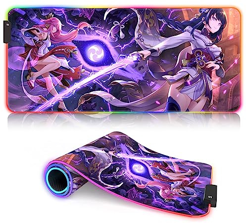 DEHUA XXL LED Genshin Impact RGB Tappetino Mouse Di Grandi Dimensioni - Raiden Shogun Tappetino Da Gioco Con Bordi Cuciti (30x80cm)