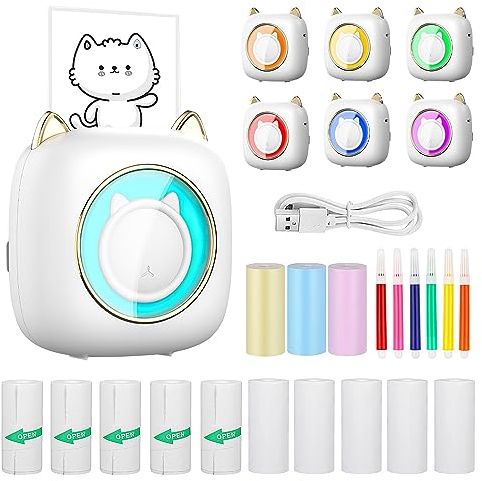 Fivtsme Mini Drucker,Pocket Thermodrucker,Bluetooth-Drucker,Mini Sticker Printer,Mini Tragbarer Mobiler Drucker,Wireless Thermodrucker USB Taschen Label Drucker Schwarz Weiss ohne Patrone