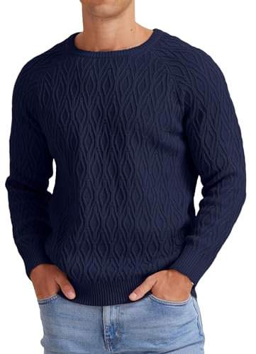 Sailwind Jumpers for Men UK Mens Crew Neck Sweater Casual Cable Knit Jumpers Classic Knitted Warm Pullover (Navy Blue, M)