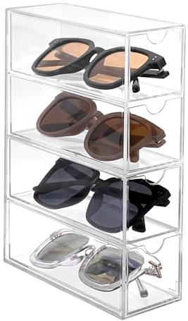 TOLIDA Clear Acrylic Sunglasses Organizer - 4 Slots Acrylic Display Drawer Storage Holder, Home/Office Storage Box for Watches, Chain Bracelets, Desktop Organizer for Coffee Capsule, Tea bags