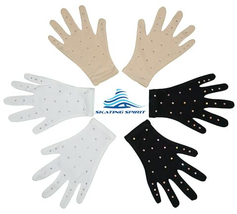 Skating Spirit Thermische Eiskunstlauf-Handschuhe (1 Paar) Glitzer-Strass-Dekoration, für Performance, Show, Tanzen, Dunkles Beige, Large