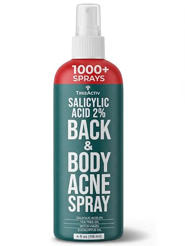 TreeActiv Body Acne Treatment Spray 4 oz, 2% Salicylic Acid Spray, Back Acne Spray, Tea Tree Oil Spray with Aloe Vera, Body Acne Spray, Back Acne Solution, Butt Acne Clearing Treatment, 1000+ UsesQ