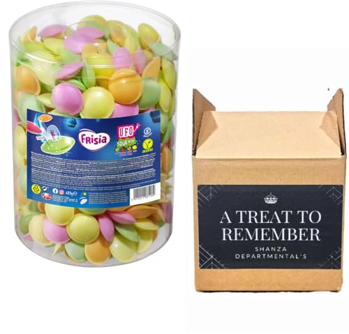 Frisia Flying Saucers Drum - 625g | Irresistible Assorted Fruit Flavors | Large Candy Drum for Sweet Delights and Fun Snacking