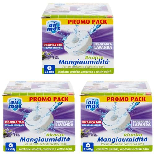 AIRMAX Ricarica Tab Assorbiumidità Lavanda 2x450gr (Confezione da 3)