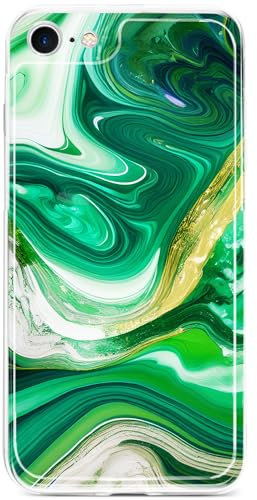 Berkin Arts Compatible with iPhone SE 2022/2020 Case iPhone 8 Case/iPhone 7 Case Clear TPU Cover Green Marble Design Geometric Artistic Colorful Expressive