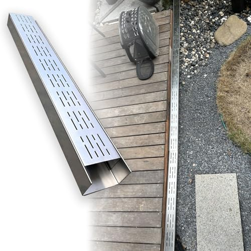 Abflussrinne Aussen Rinnenablaufset für Den Außenbereich, Abflussgittersystem aus Metall für Entwässerungsgräben, Dekorativer Bodenablauf mit Gitter für Garage und Garten, 100 cm Lang(7x3cm(2 3/4x1 1/
