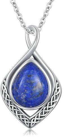 enjoylifecreative Keltischer Knoten Halskette für Damen 925 Sterlingsilber Unendlichkeitszeichen Lapislazuli Anhänger Kette Keltischer Schmuck Geschenk für Frauen Mädchen