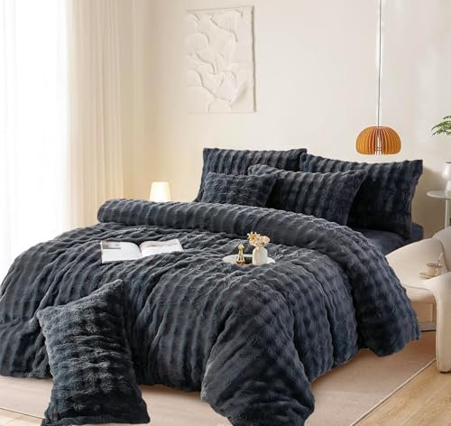 Gezu Plüsch Bettwäsche 155x220cm Grau Bettbezug aus Kaninchen Plüsch Flanell Winter Warm Flauschig Wende Luxuriös Super Weich Bettwäsche Fleece Samt Cashmere Touch Bettbezug 155x220 mit 2 Kissenbezug