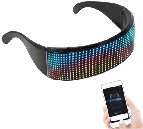 Bewinner RGB LED Brille für Helloween Party, Bluetooth Programmierbare Party Brille, Festival Outfit Herren für IOS, Android und PC