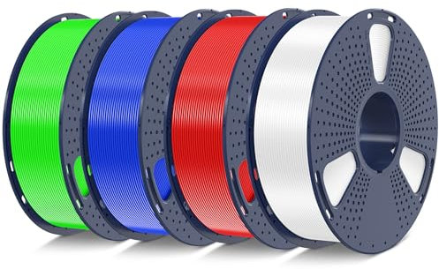 SUNLU PLA+2.0 Filament 1.75mm 4KG, Upgrade PLA Plus 3D Drucker Filament, Stärker und robuster, Maßgenauigkeit +/-0.02mm, 1KG Spule, 4KG in Total, Weiß+Blau+Grün+Rot