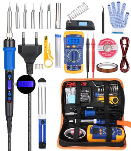 Yulado Kit Del Soldador, Kit De Soldador Eléctrico, 60W Soldadores De Estaño LED Digital, Soldador Estaño Temperatura Ajustable 200℃~480℃, Para El Uso Diversamente Reparado.