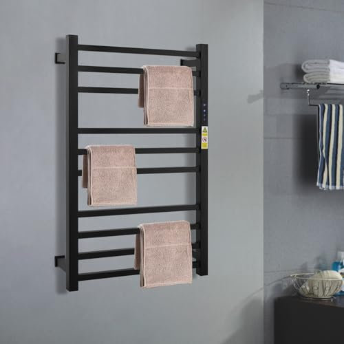 Scaldasalviette elettrico da bagno, 78 x 50 cm, 120 W, con termostato digitale e funzione timer, fissaggio a parete, portata totale 20 kg, IP56