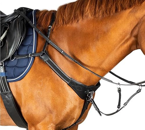 Brustpanzer mit 3-Punkt-Brücke, mit Gel-Polsterung, abnehmbare Martingalringe, braunes Leder (Schwarz, Pony)