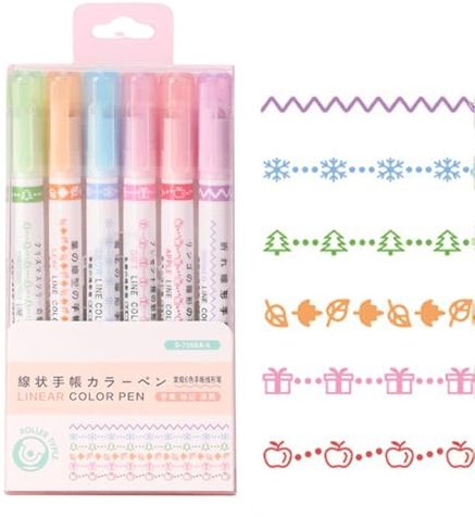 Dreuhuing Curve Textmarker, 6 verschiedene Formen, coole Stifte, farbige Kurvenränder, Planer-Stifte zum Schreiben, Tagebuch, Notizen, Zeichnen, Scrapbooking, Kunst, Schulbedarf