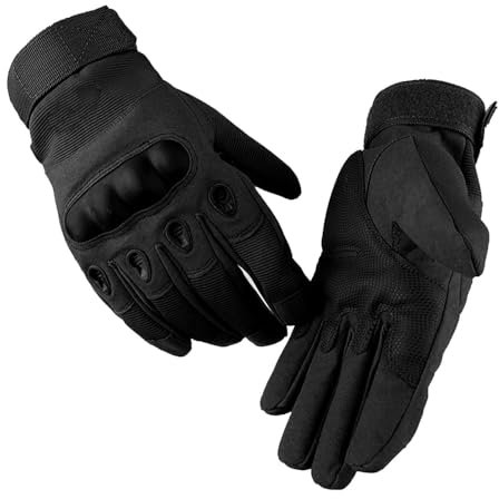 Taktische Handschuhe, Motorradhandschuhe Herren Vollfinger Militär Kampfhandschuhe mit Hartknöchelschutz, Security Handschuhe für Motorrad Motocross Bushcraft Motorrad Jagd (L, Schwarz)