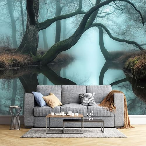 Tote Bäume, See Fototapete - Nebliger Wald - Größe 350X256Cm (Breite X Höhe) Wandtapete Tapete, Wandbild Wandtattoo Dekoration - Tapete, Kinderzimmer, Kindertapete